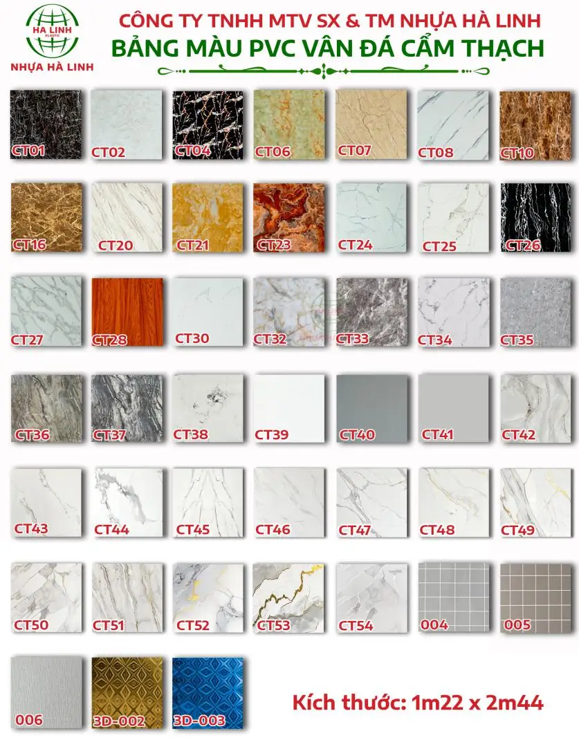 Bảng màu PVC Vân đá cẩm thạch - Nhựa Hà Linh