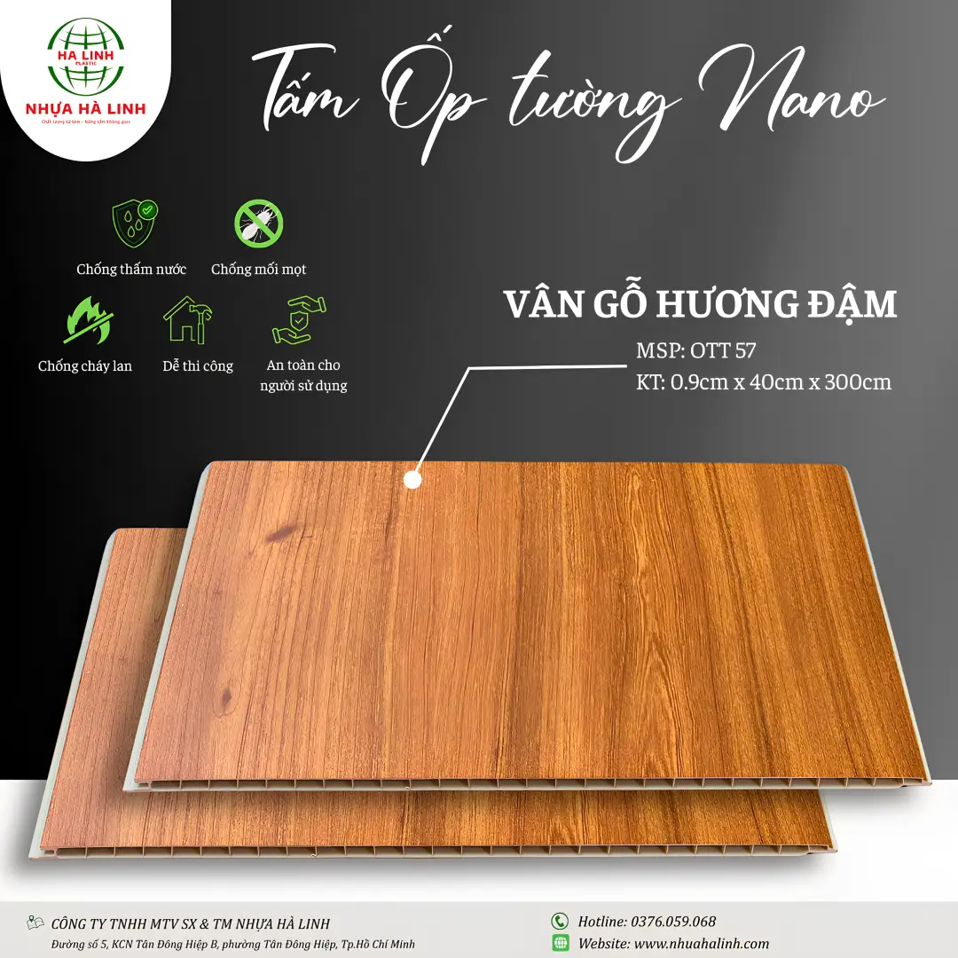 Tấm ốp tường Nano - Vân gỗ Hương đậm OTT 57
