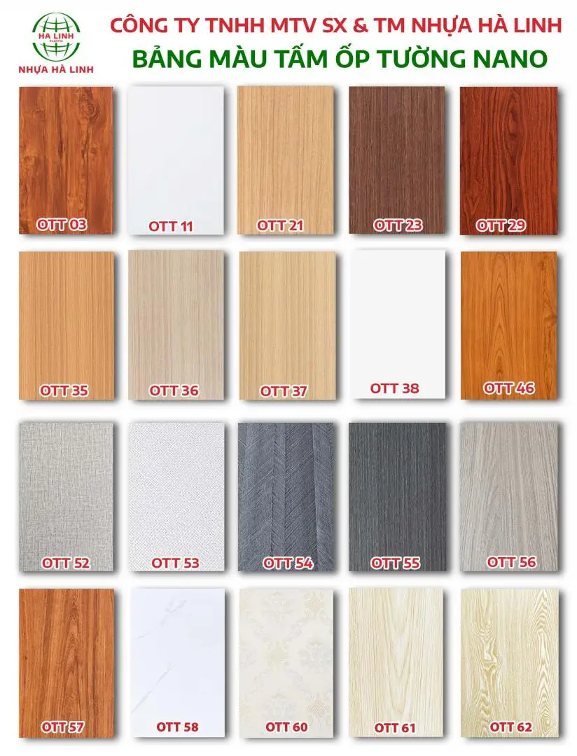 Bảng màu tấm ốp tường Nano - Nhựa Hà Linh