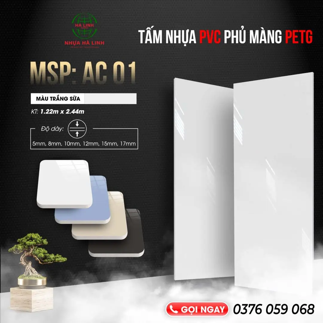 Tấm nhựa PVC phủ màng Petg - AC01 (Trắng sữa)