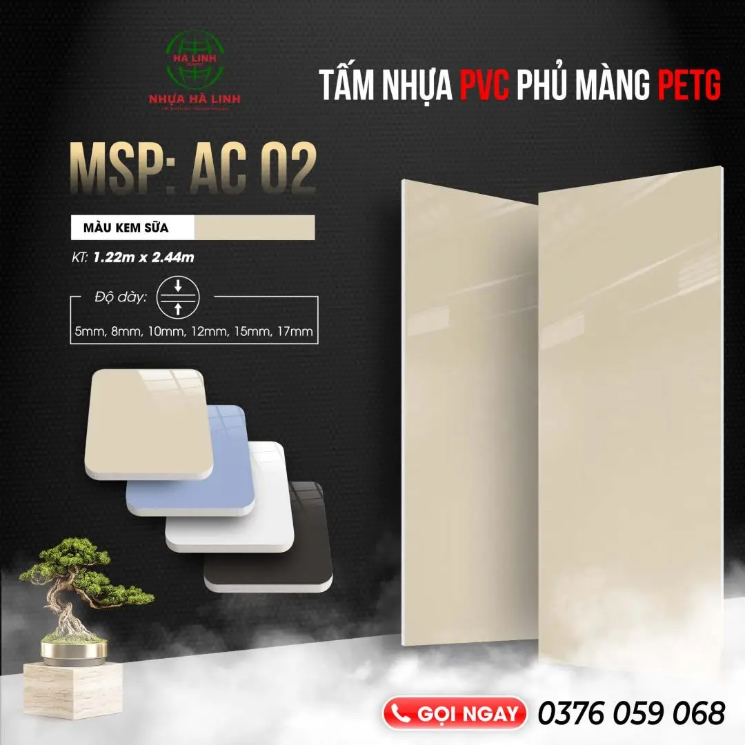 Tấm nhựa PVC phủ màng Petg - AC02 (Kem sữa)