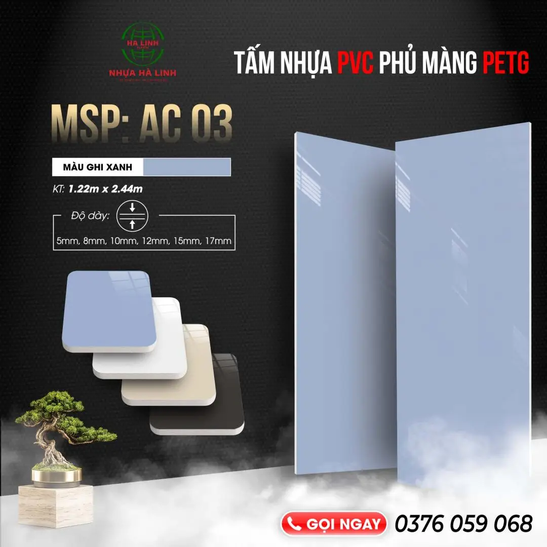 Tấm nhựa PVC phủ màng Petg - AC03 (Ghi xanh)