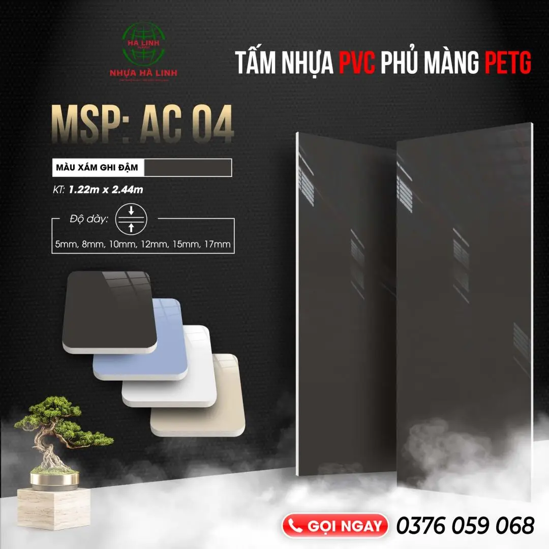 Tấm nhựa PVC phủ màng Petg - AC04 (Xám ghi đậm)