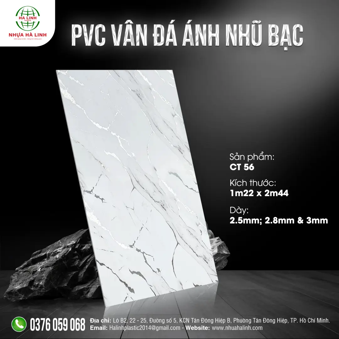 Tấm ốp PVC vân đá Ánh nhũ bạc - CT 56