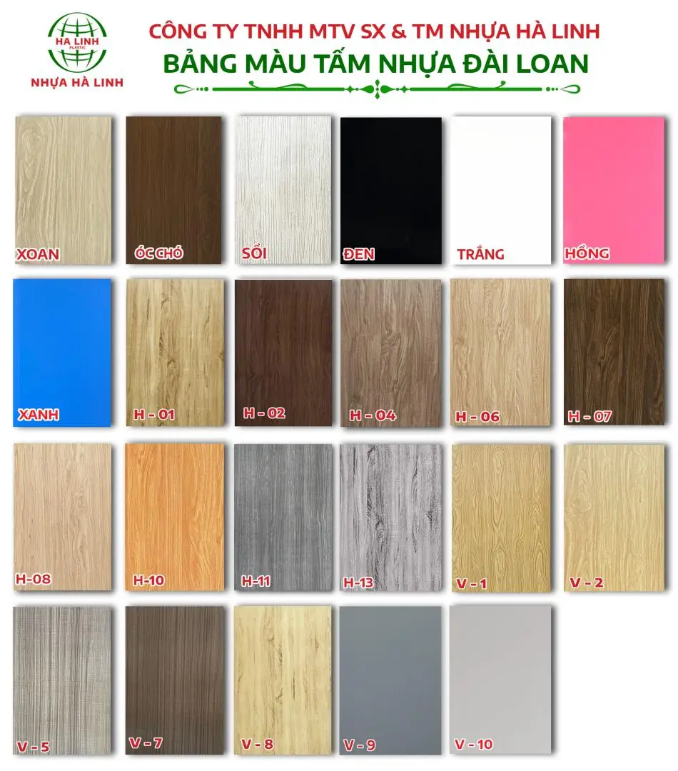 BẢNG MÀU TẤM NHỰA TỦ ĐÀI LOAN - NHỰA HÀ LINH