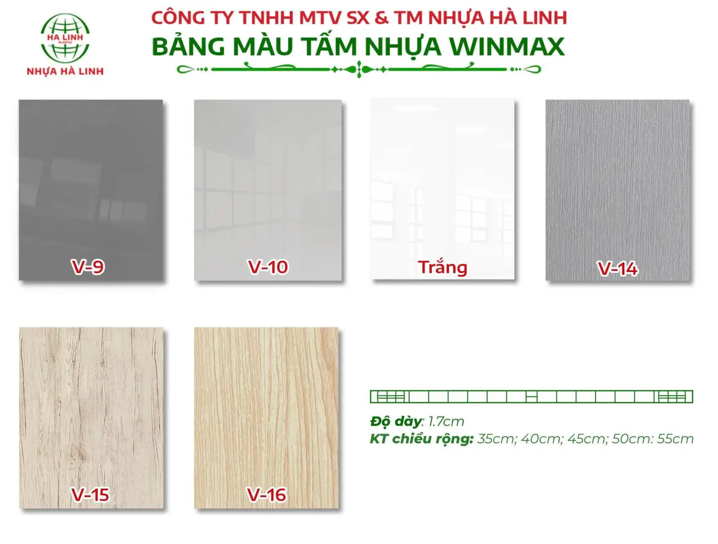 Bảng màu tấm nhựa tủ Winmax 